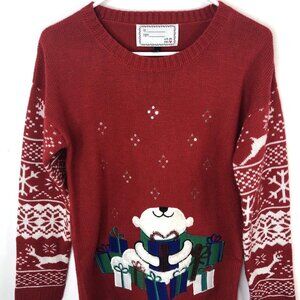 With Love Derek Christmas Sweater Womens Size M Red Polar Bear With Presents